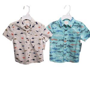 NWT Jumping Bean Button Down Shirts Shark Dinosaur Size 2T Boy